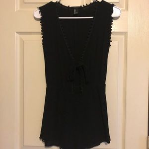 Black Romper with Tie Front